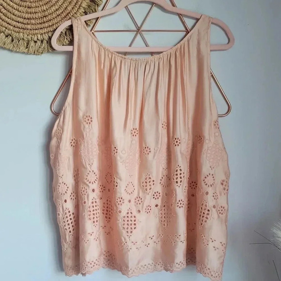 Anthropologie, New Vanessa Virginia Peach Sadie Swing Eyelet Tank Top Size 12 - Picture 6 of 11